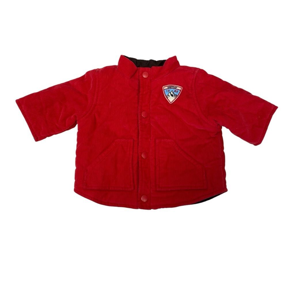 Baby GAP Reversible Jacket Infant 0-3 Months Red Corduroy Brown Bear Chore Coat